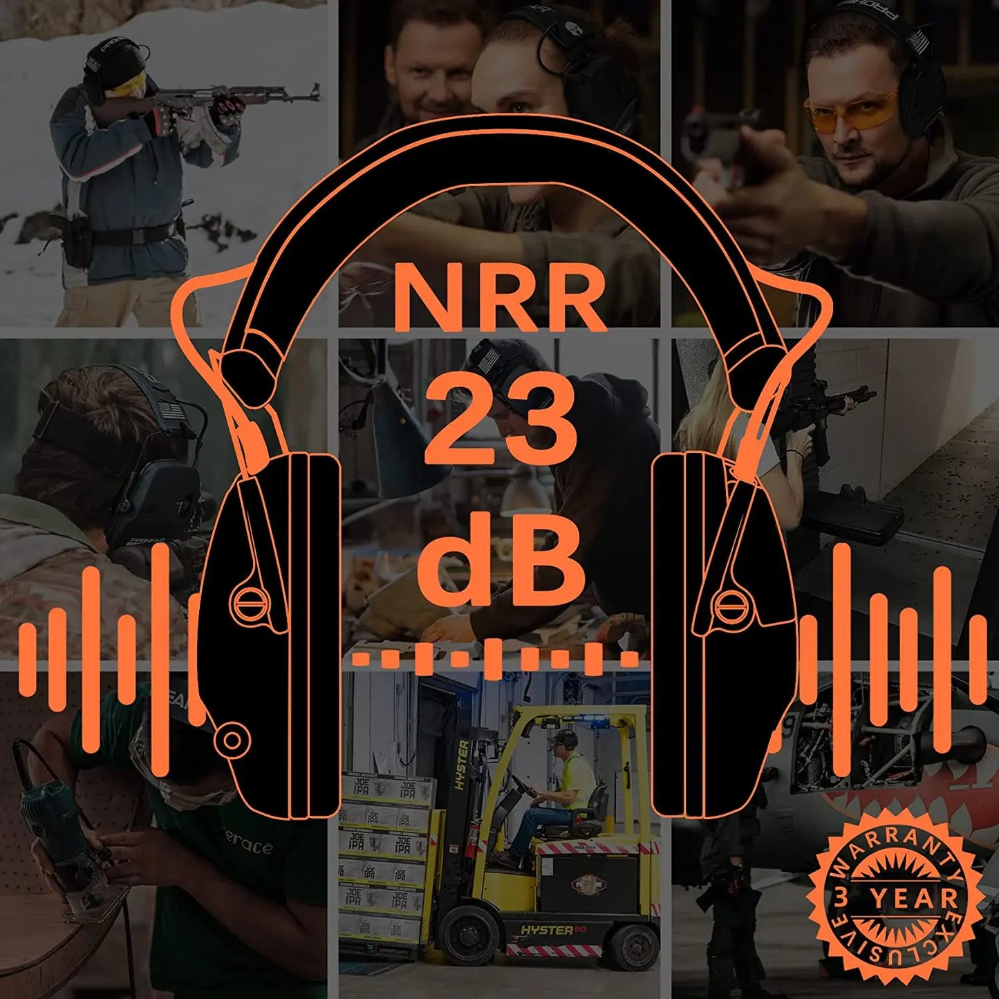 Earmuffs NRR 23dB Noise Reduction. Electronic Hearing Protector for Shooting